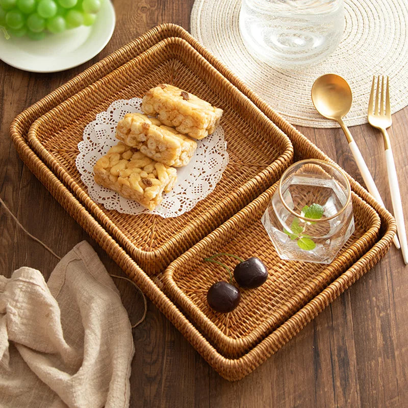 Natural Rattan Serving Tray – Wicker Bread & Fruit Basket