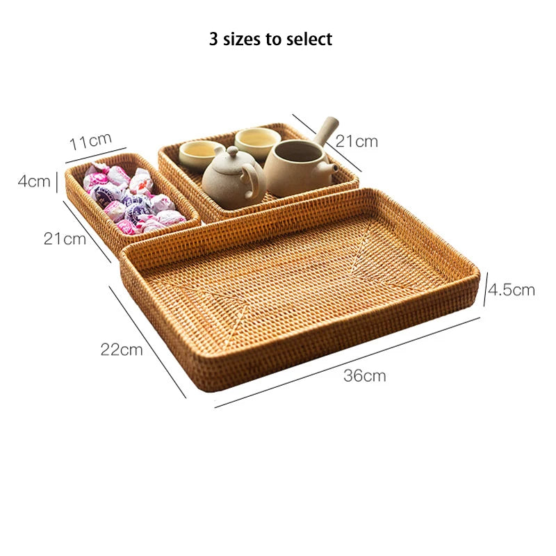 Natural Rattan Serving Tray – Wicker Bread & Fruit Basket