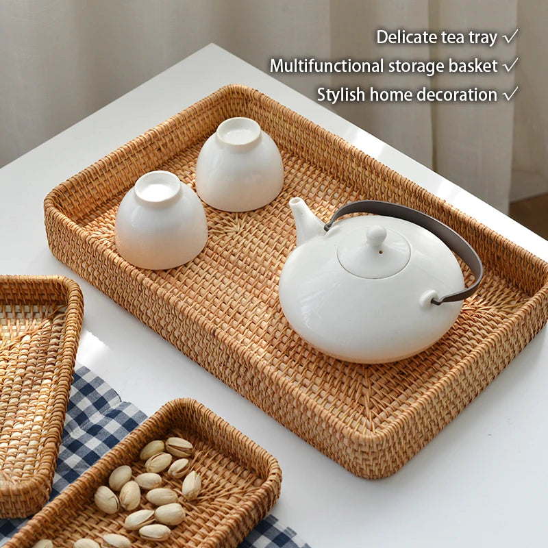 Natural Rattan Serving Tray – Wicker Bread & Fruit Basket