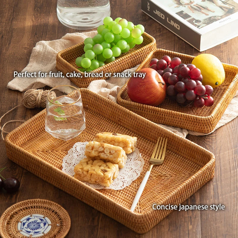 Natural Rattan Serving Tray – Wicker Bread & Fruit Basket