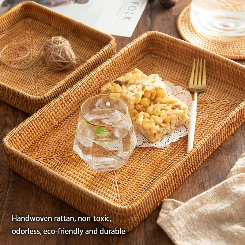 Natural Rattan Serving Tray – Wicker Bread & Fruit Basket