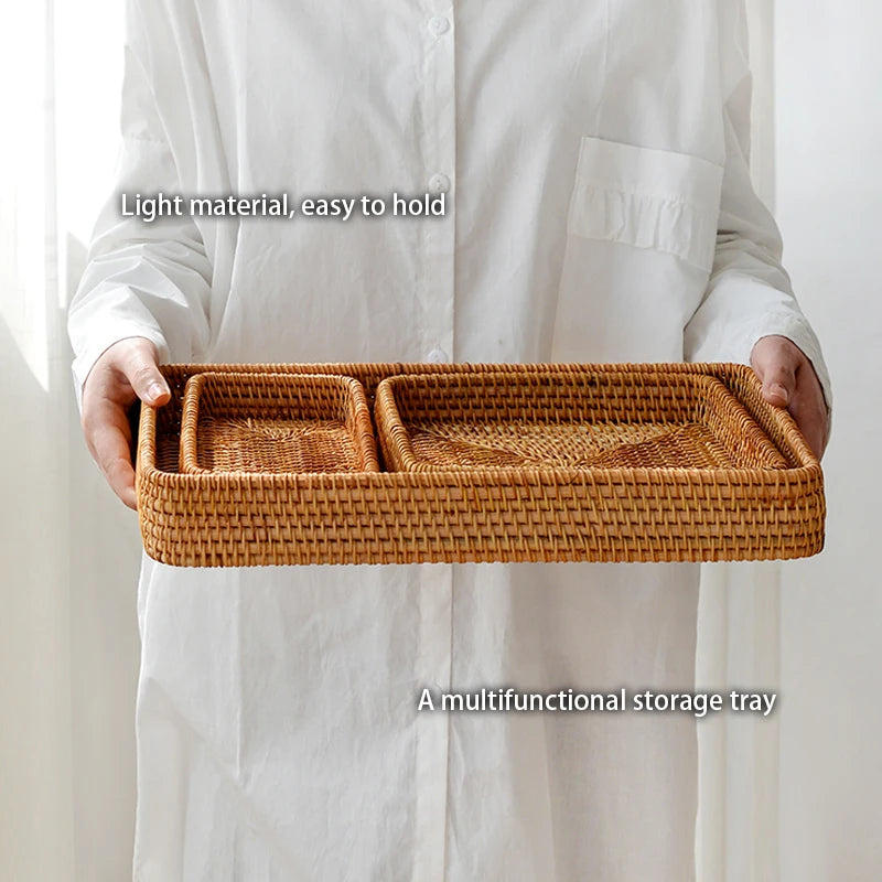 Natural Rattan Serving Tray – Wicker Bread & Fruit Basket