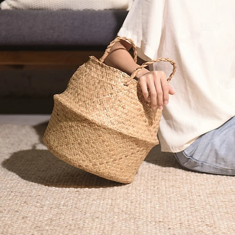 Handmade Woven Seagrass Storage Basket – Natural, Foldable & Versatile