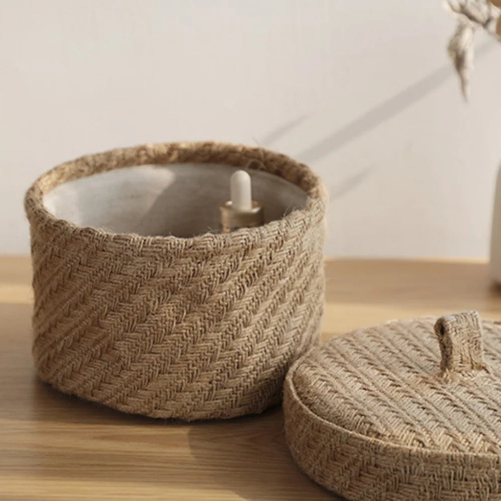 Handwoven Jute & Seagrass Storage Basket with Lid – Natural & Stylish