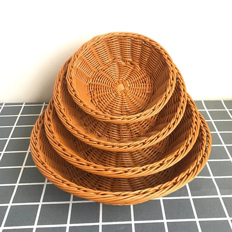 Oval Rattan Woven Serving Basket – Handmade Wicker Bread & Fruit Tray