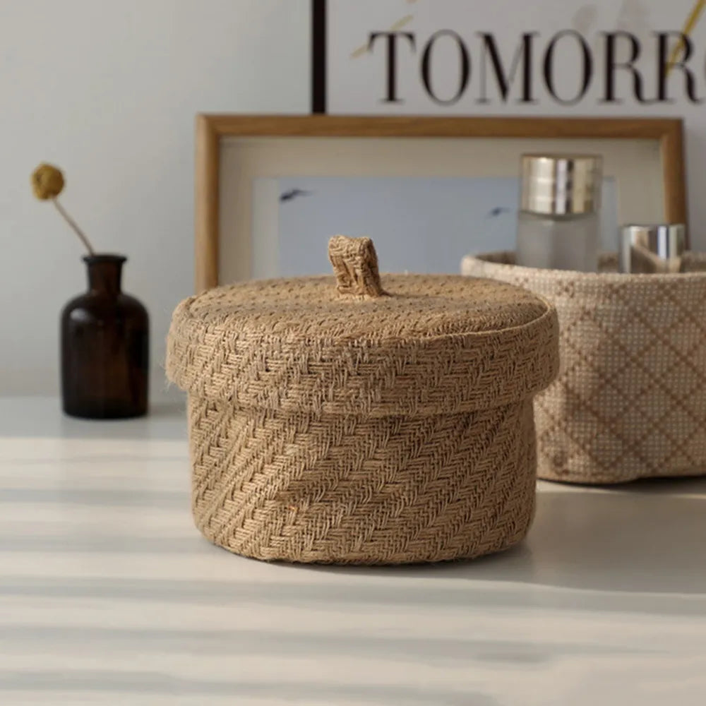 Handwoven Jute & Seagrass Storage Basket with Lid – Natural & Stylish