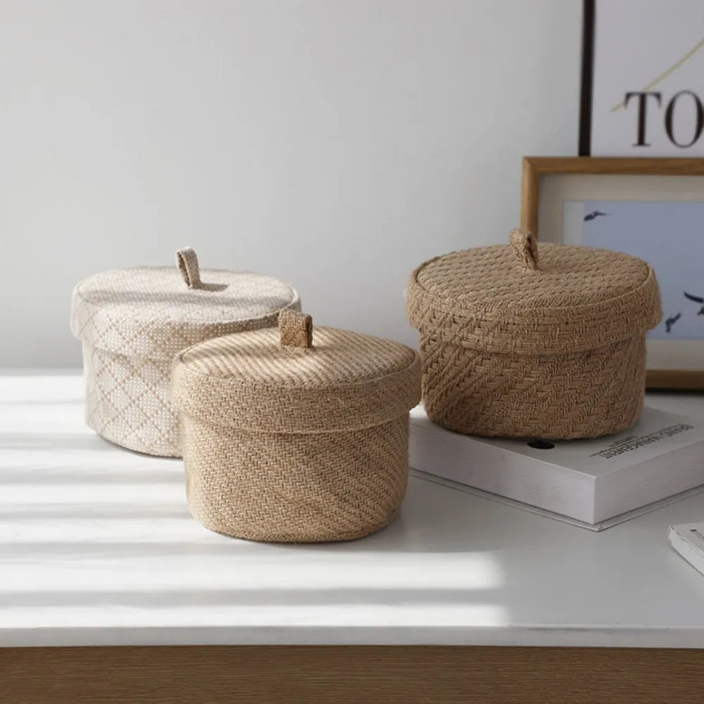 Handwoven Jute & Seagrass Storage Basket with Lid – Natural & Stylish