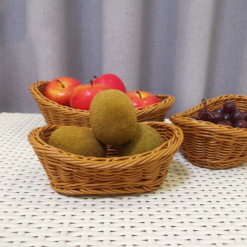 Oval Rattan Woven Serving Basket – Handmade Wicker Bread & Fruit Tray