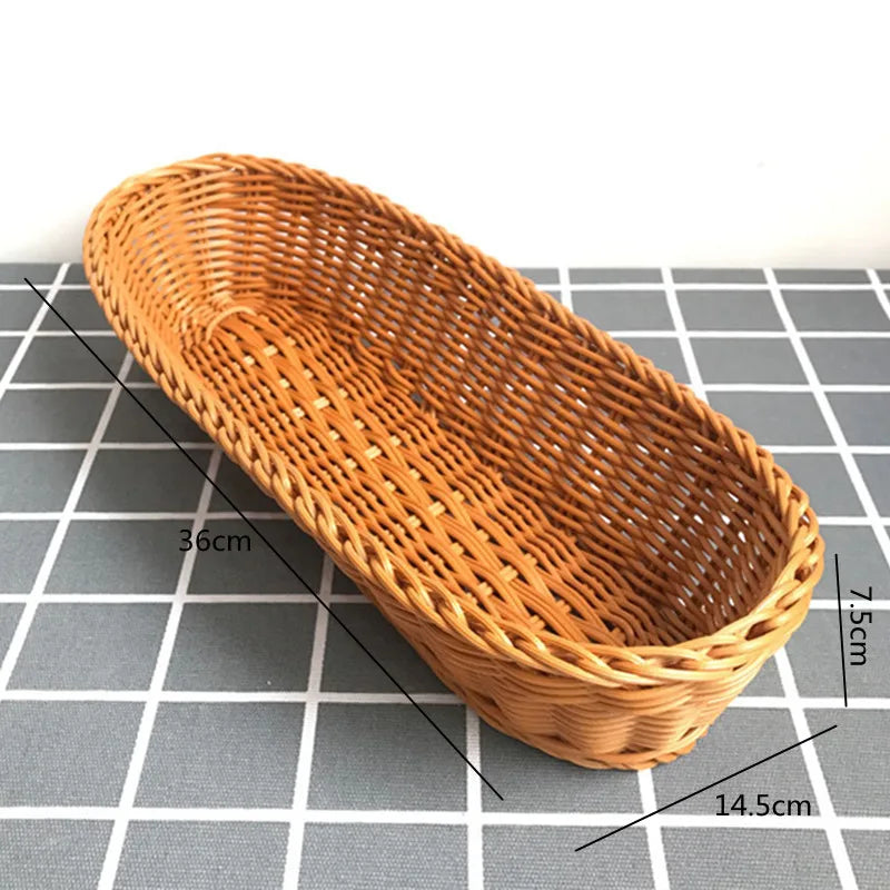 Oval Rattan Woven Serving Basket – Handmade Wicker Bread & Fruit Tray