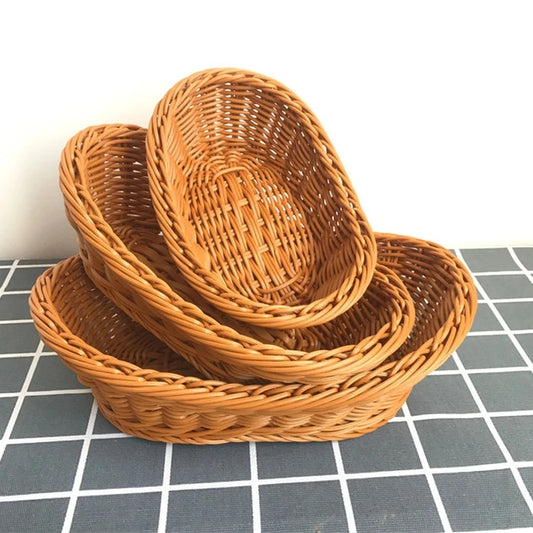 Oval Rattan Woven Serving Basket – Handmade Wicker Bread & Fruit Tray