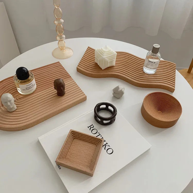 Nordic Style Beech Wooden Spiral Tray – Minimalist Jewelry & Candle Holder