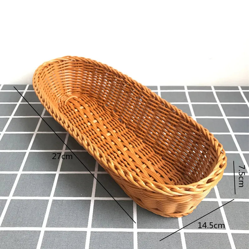 Oval Rattan Woven Serving Basket – Handmade Wicker Bread & Fruit Tray