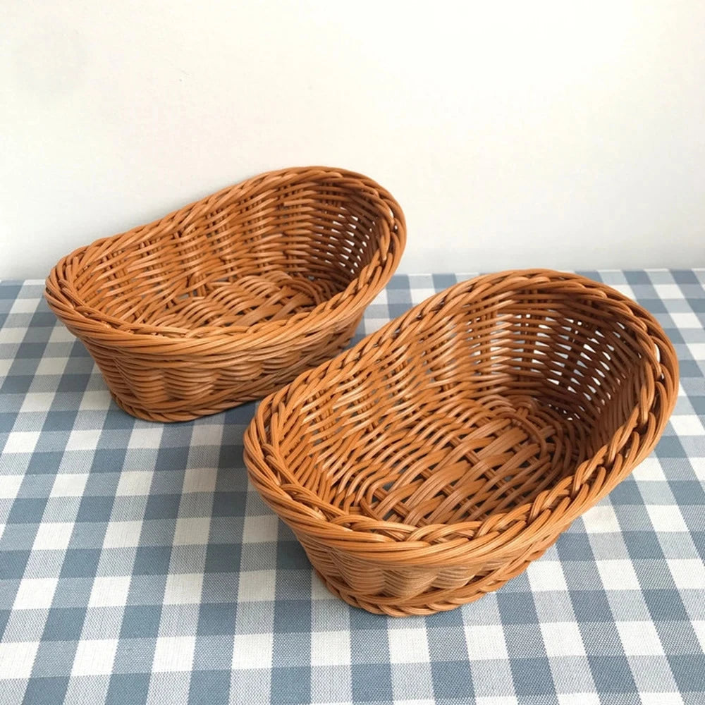 Oval Rattan Woven Serving Basket – Handmade Wicker Bread & Fruit Tray