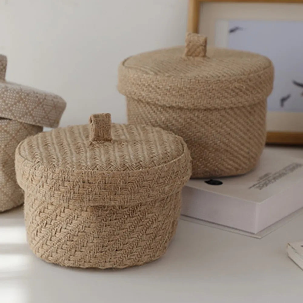 Handwoven Jute & Seagrass Storage Basket with Lid – Natural & Stylish