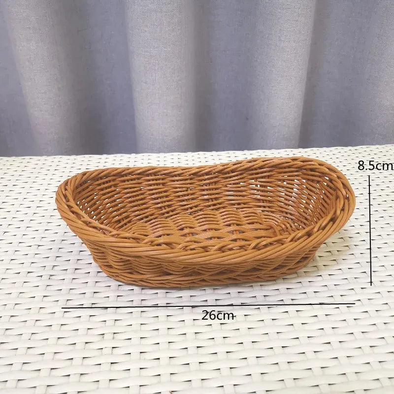 Oval Rattan Woven Serving Basket – Handmade Wicker Bread & Fruit Tray